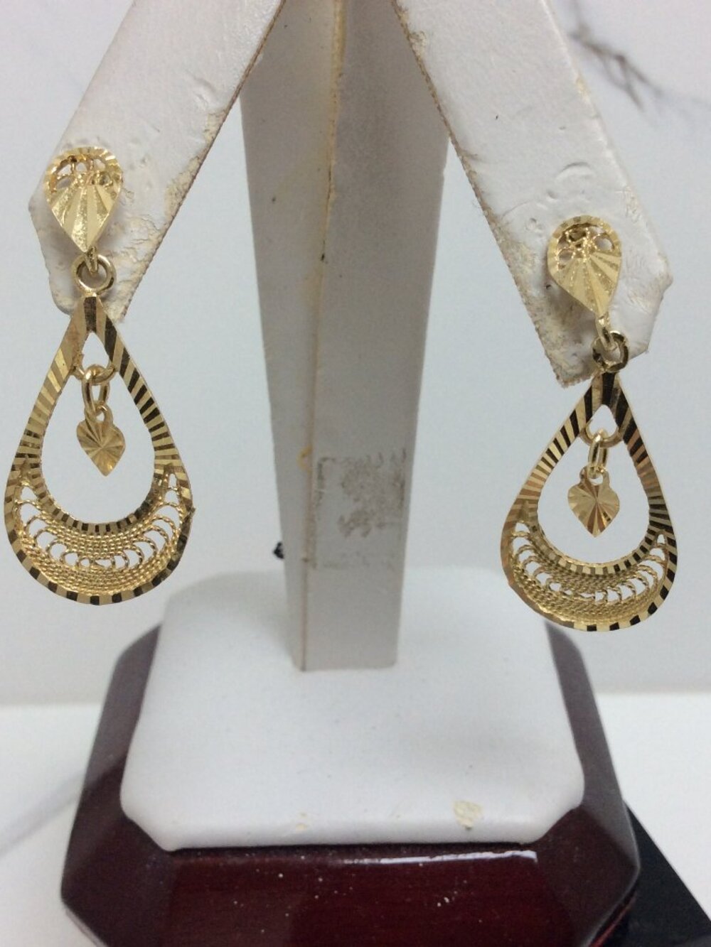 14k  Yellow Real Gold Dangle Earrings with Mini Hearts 2.9gr